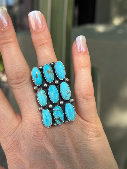 Turquoise Sterling Silver statement ring, size 8