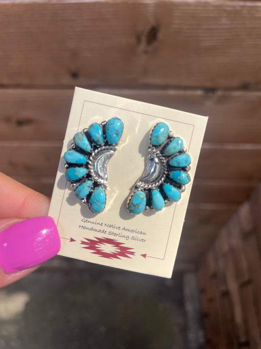 Turquoise half cluster earrings