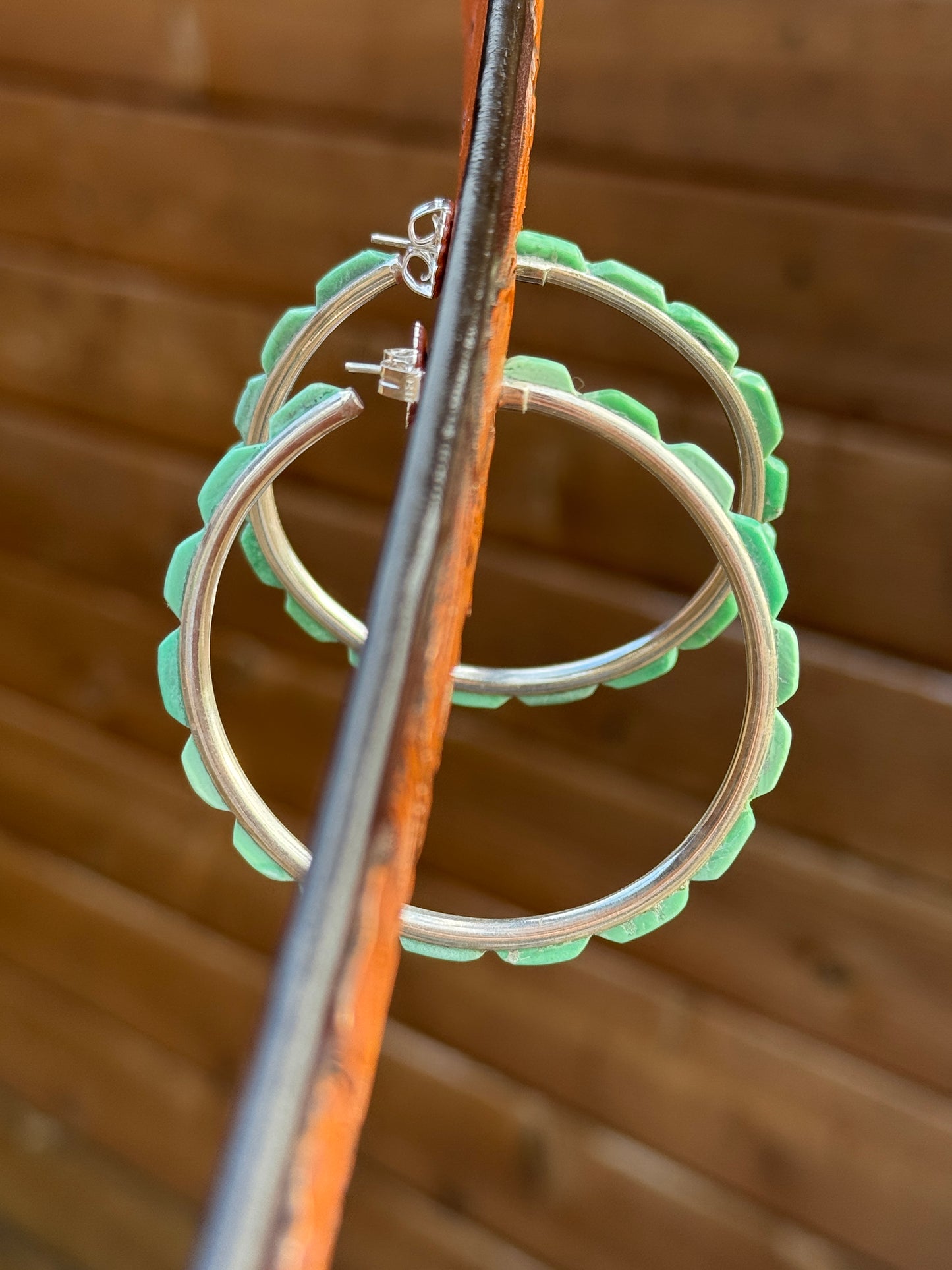 Federico Sterling Silver Cariño lake, Green Turquoise hoop earrings