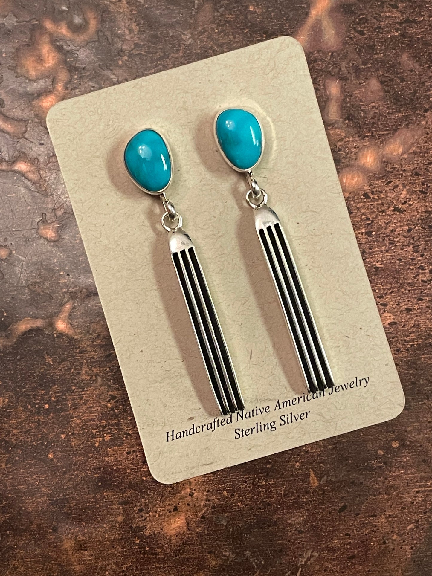 Classy! High grade Kingman turquoise bar drop earrings