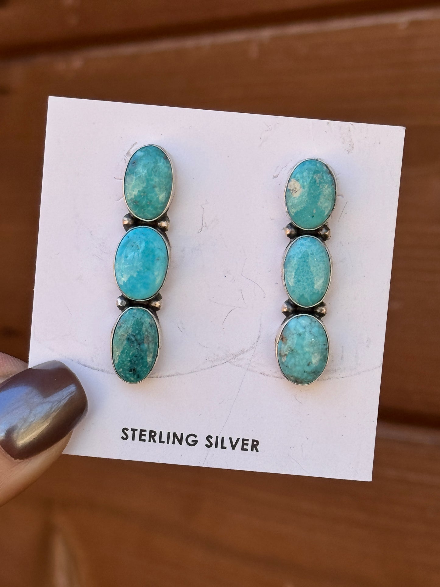 White Water Turquoise 3 stone Sterling Silver earrings