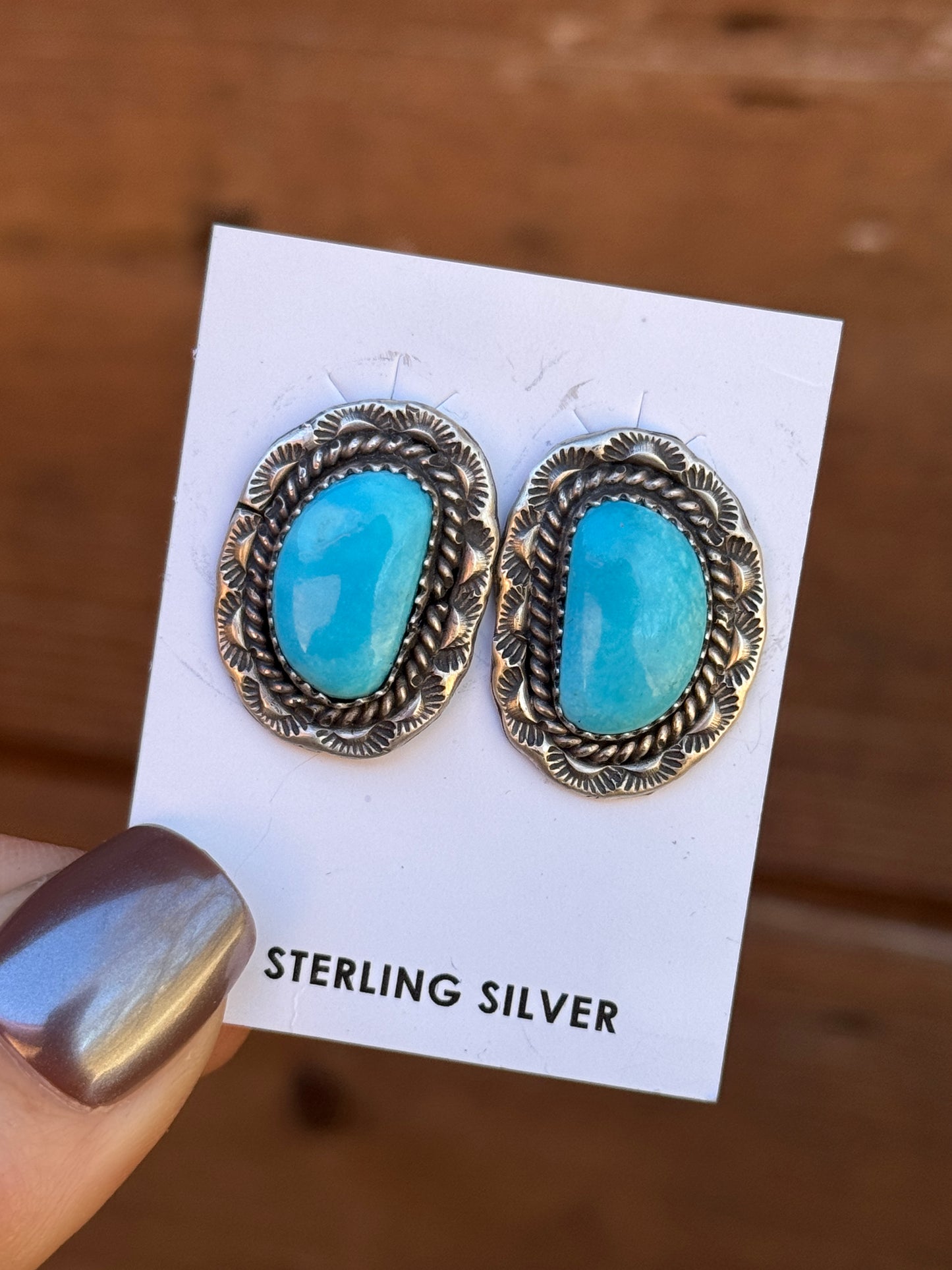 Sonoran turquoise Sterling Silver stamped earrings