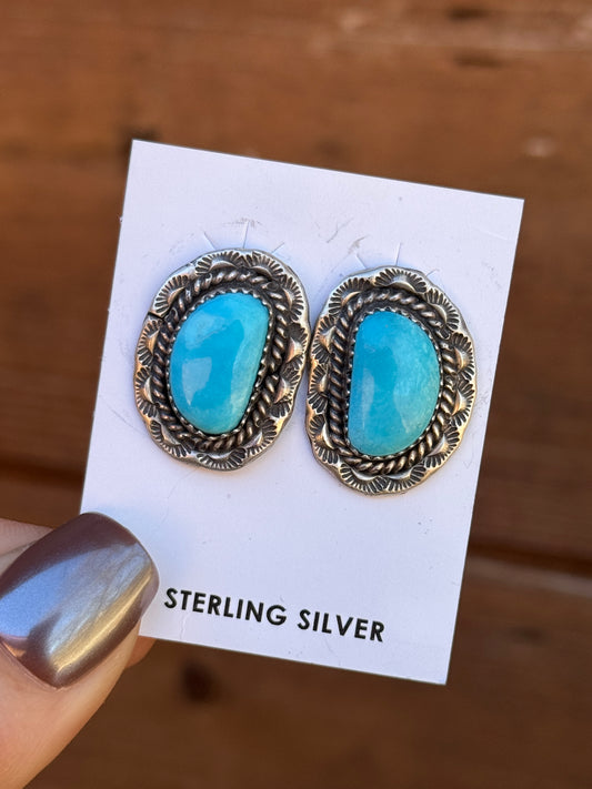 Sonoran turquoise Sterling Silver stamped earrings