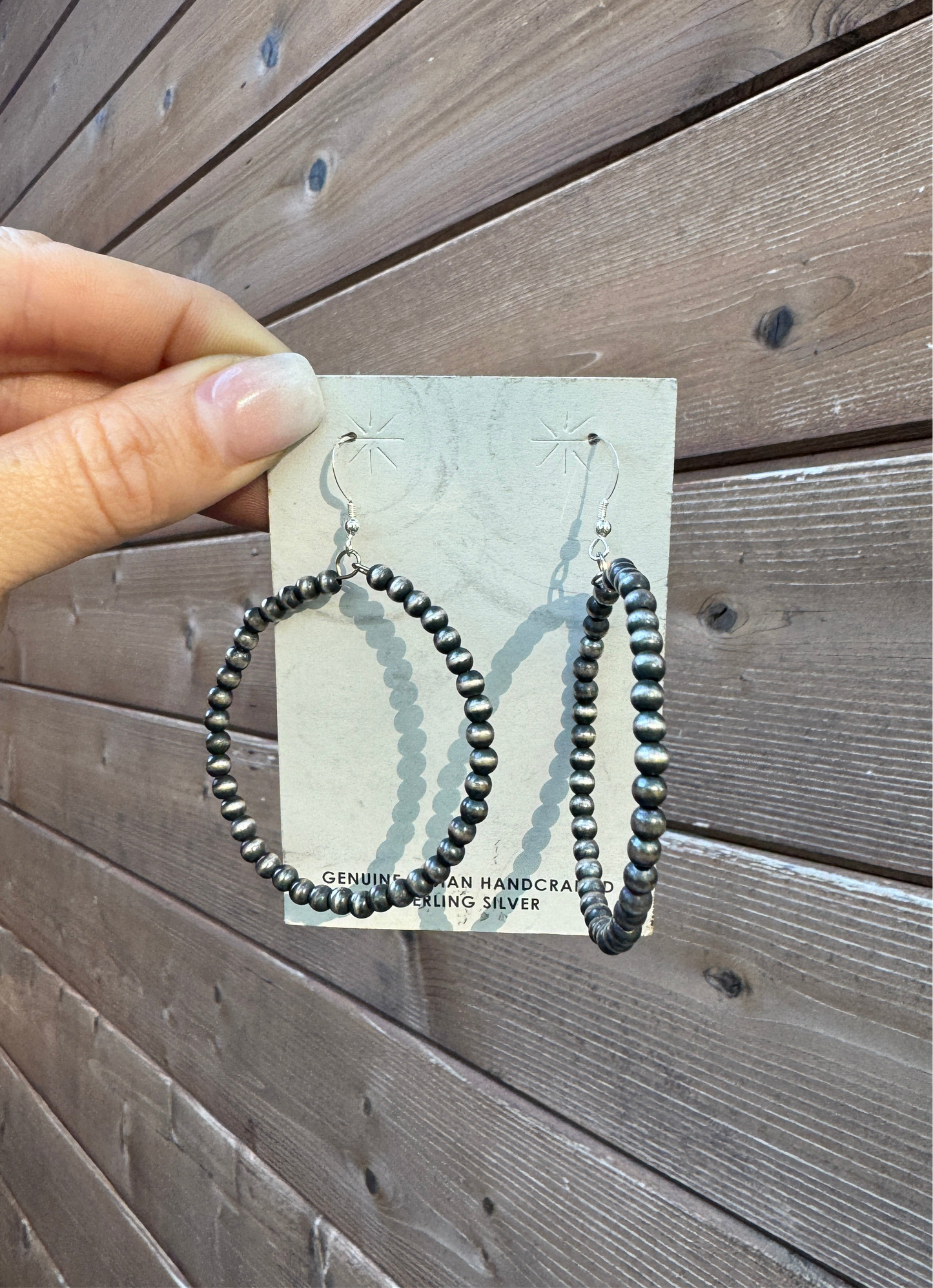 Sterling silver Navajo-style pearl hoop earrings