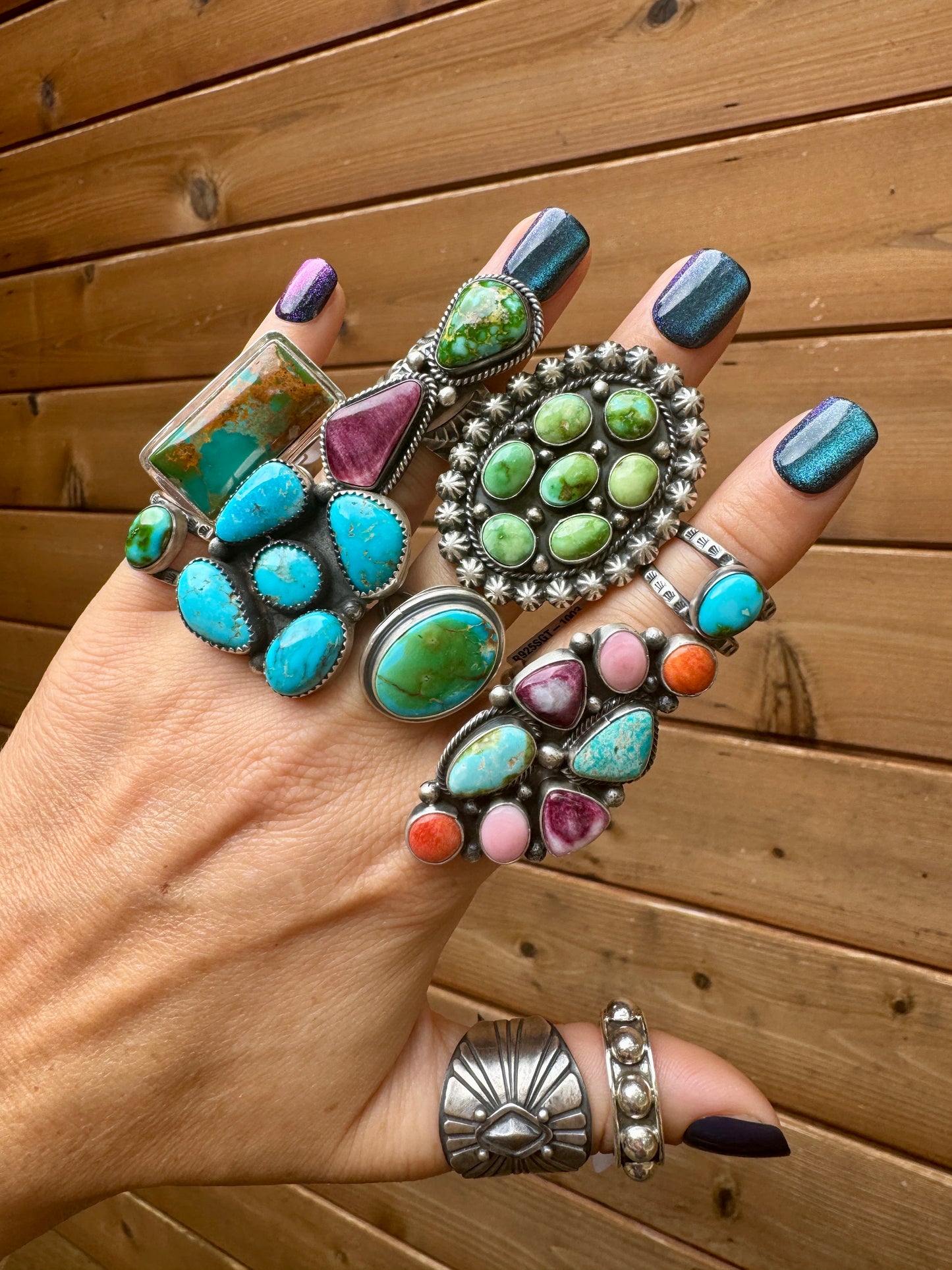 Tia Long Navajo handmade Kingman Turquoise 5 stone ring