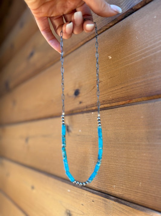 Necklace with turquoise and sterling silver paperclip chain
