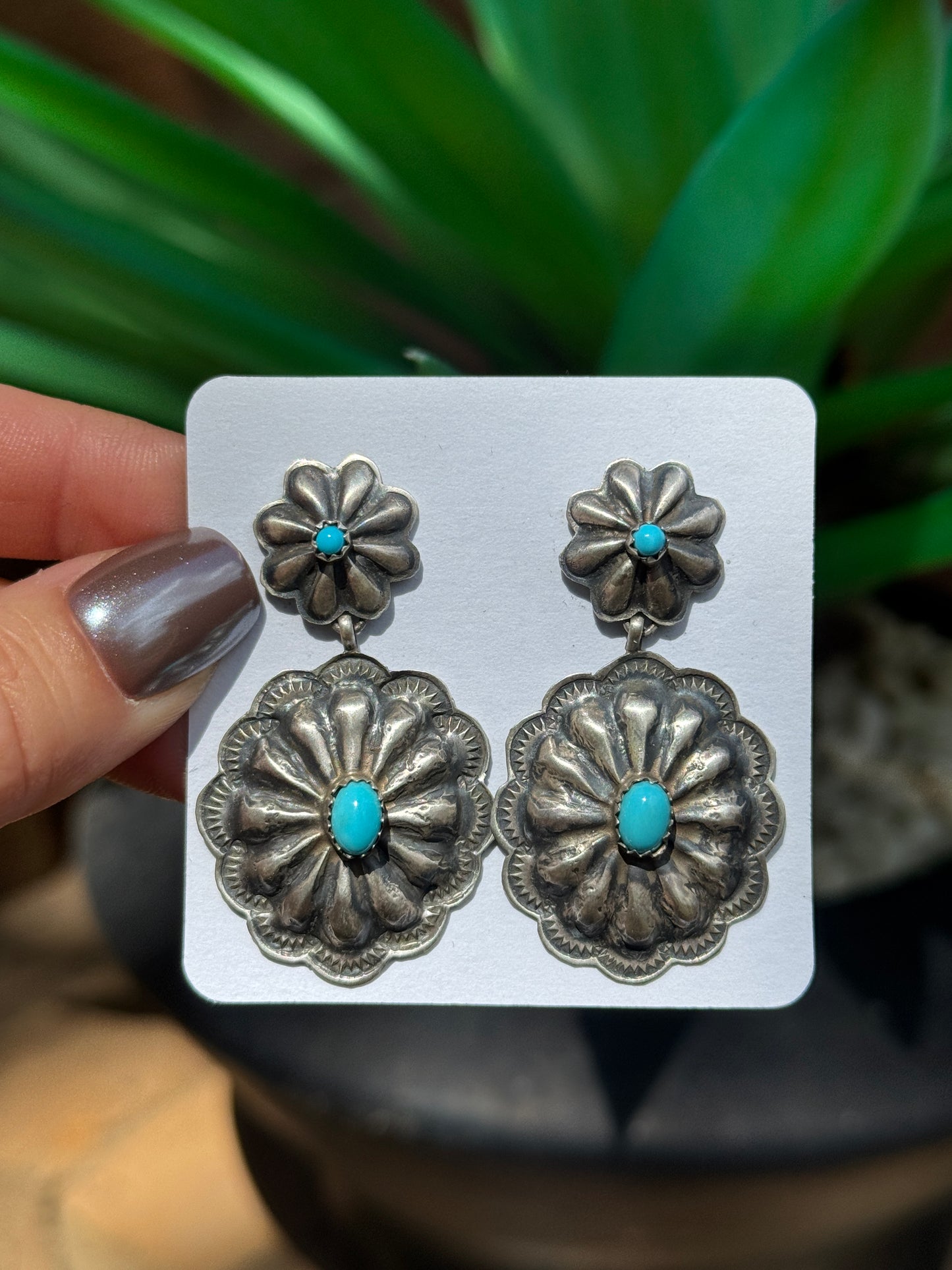 Rita Lee Sterling silver and turquoise concho earrings
