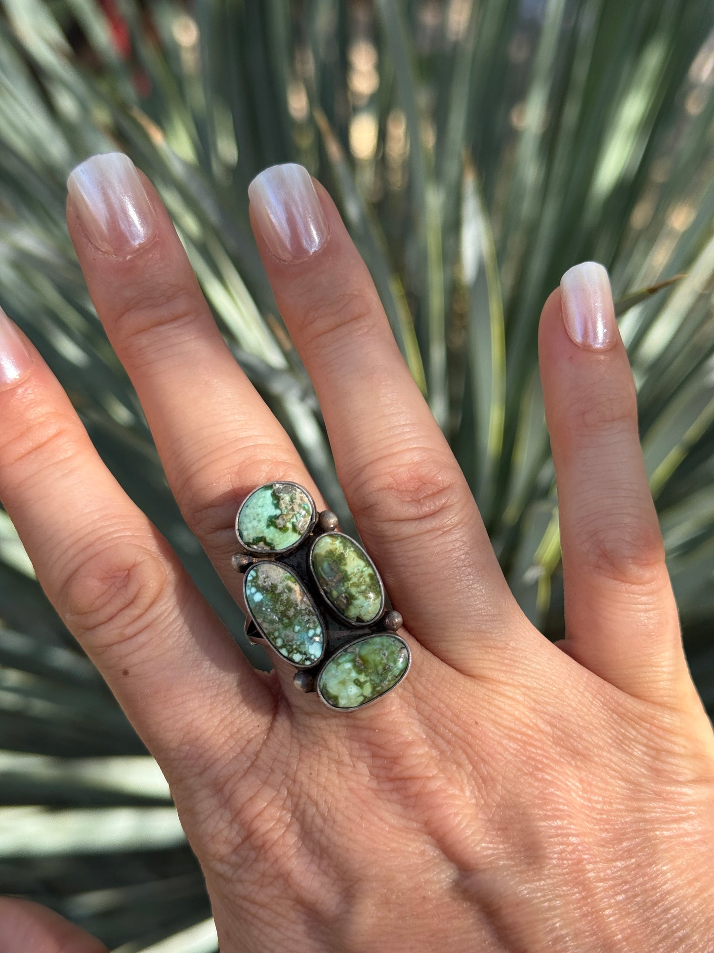 Turquoise four stone sterling silver ring, size 9