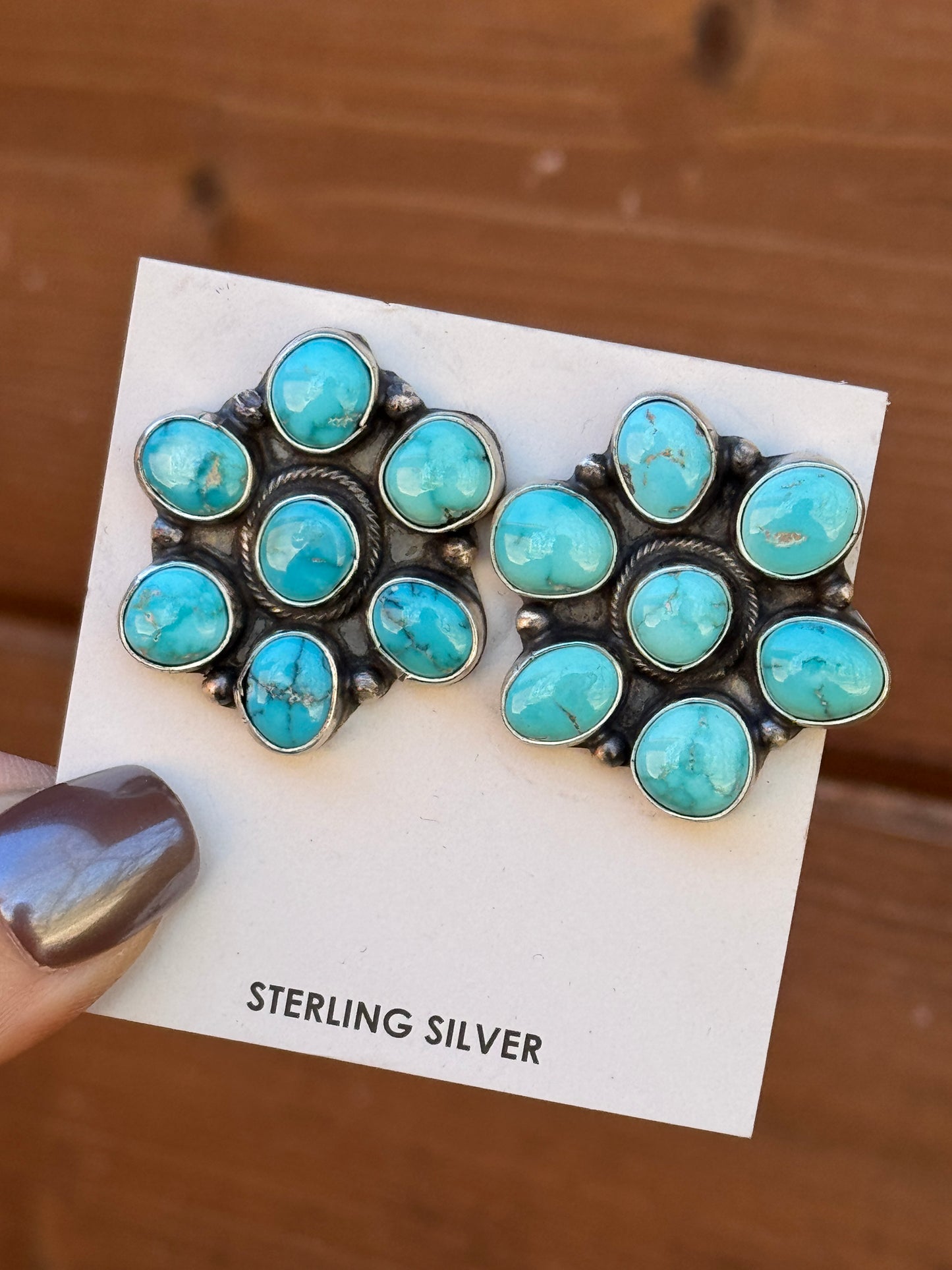 Lone Mountain Turquoise Sterling Silver cluster earrings