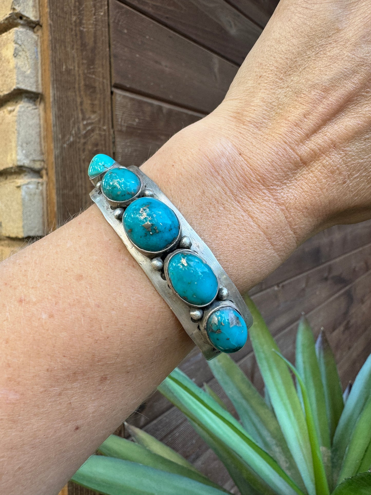 Turquoise sterling silver stamped cuff