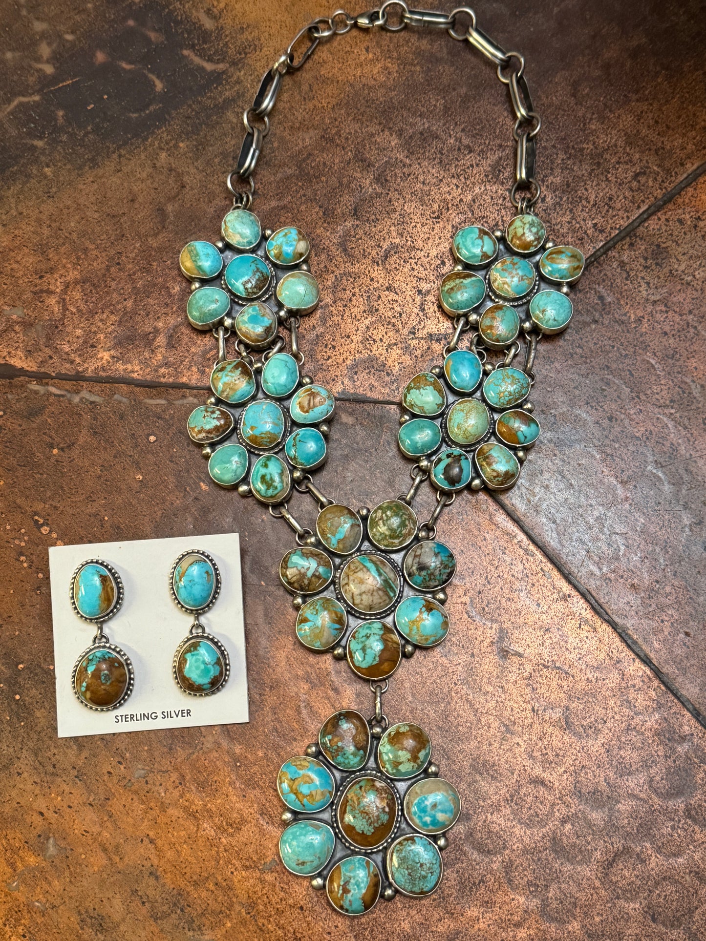 Kathleen Livingston turquoise cluster necklace and earrings