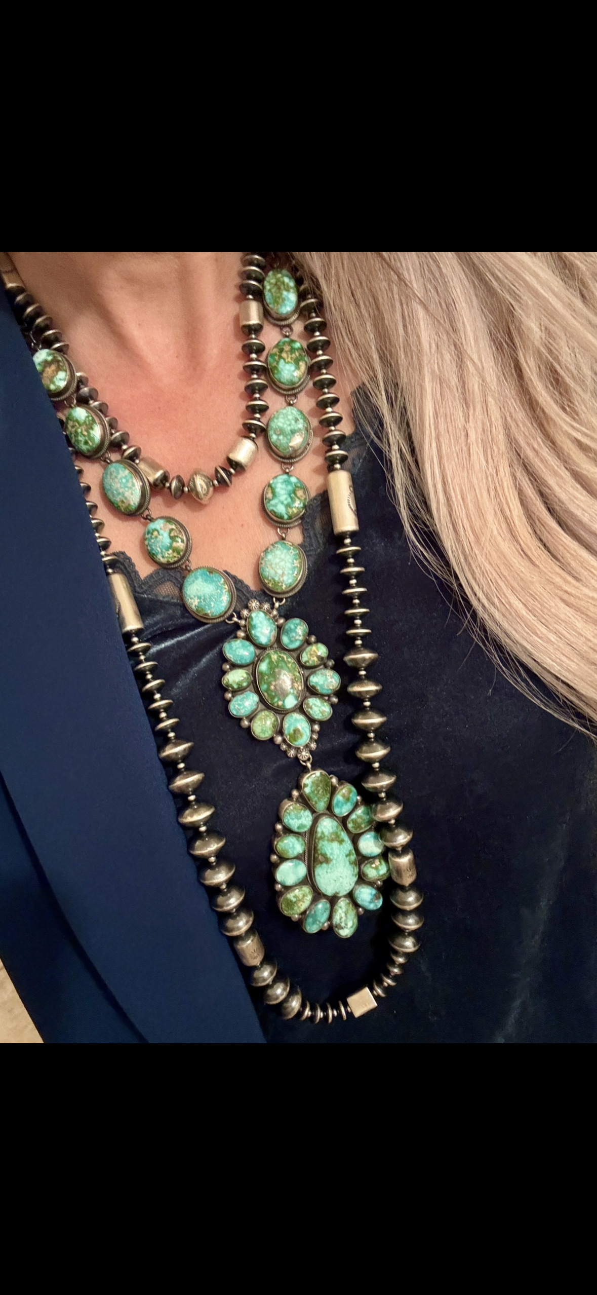 Sonoran Gold turquoise necklace and earrings set by Marie Tsosie