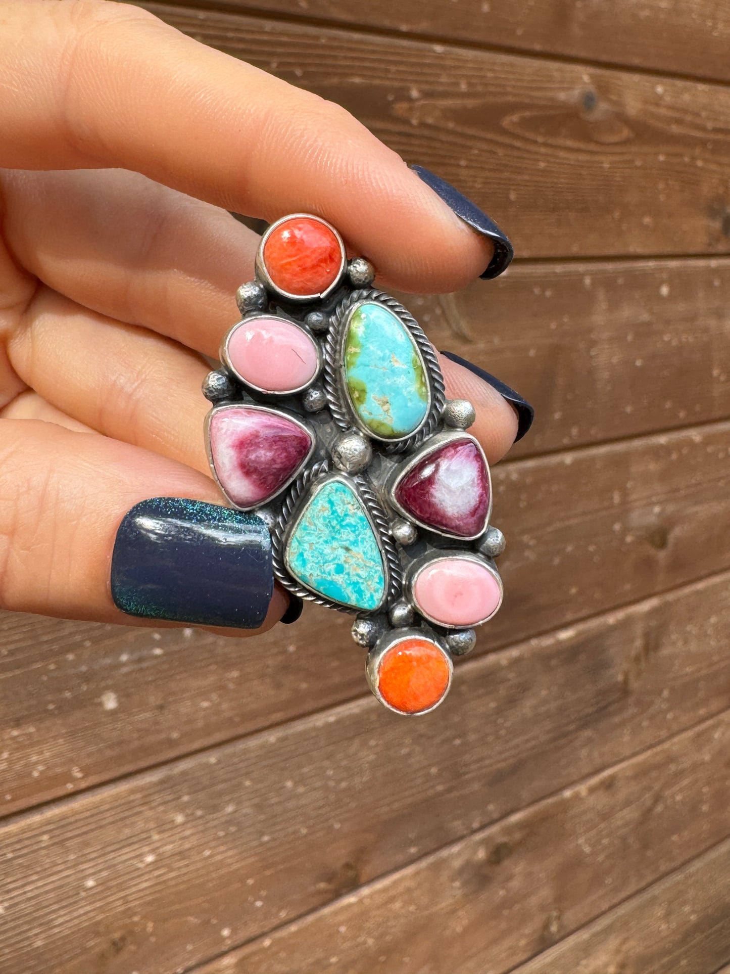 Multi color stone statement ring