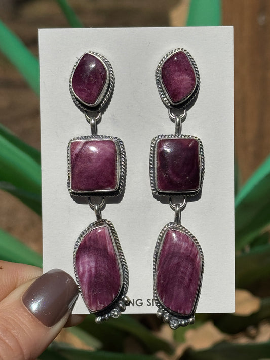 Purple spiny oyster long dangle earrings