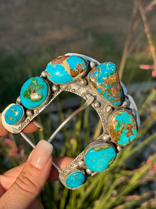 Turquoise Sterling Silver Buckle by Navajo artist Emer Thompson