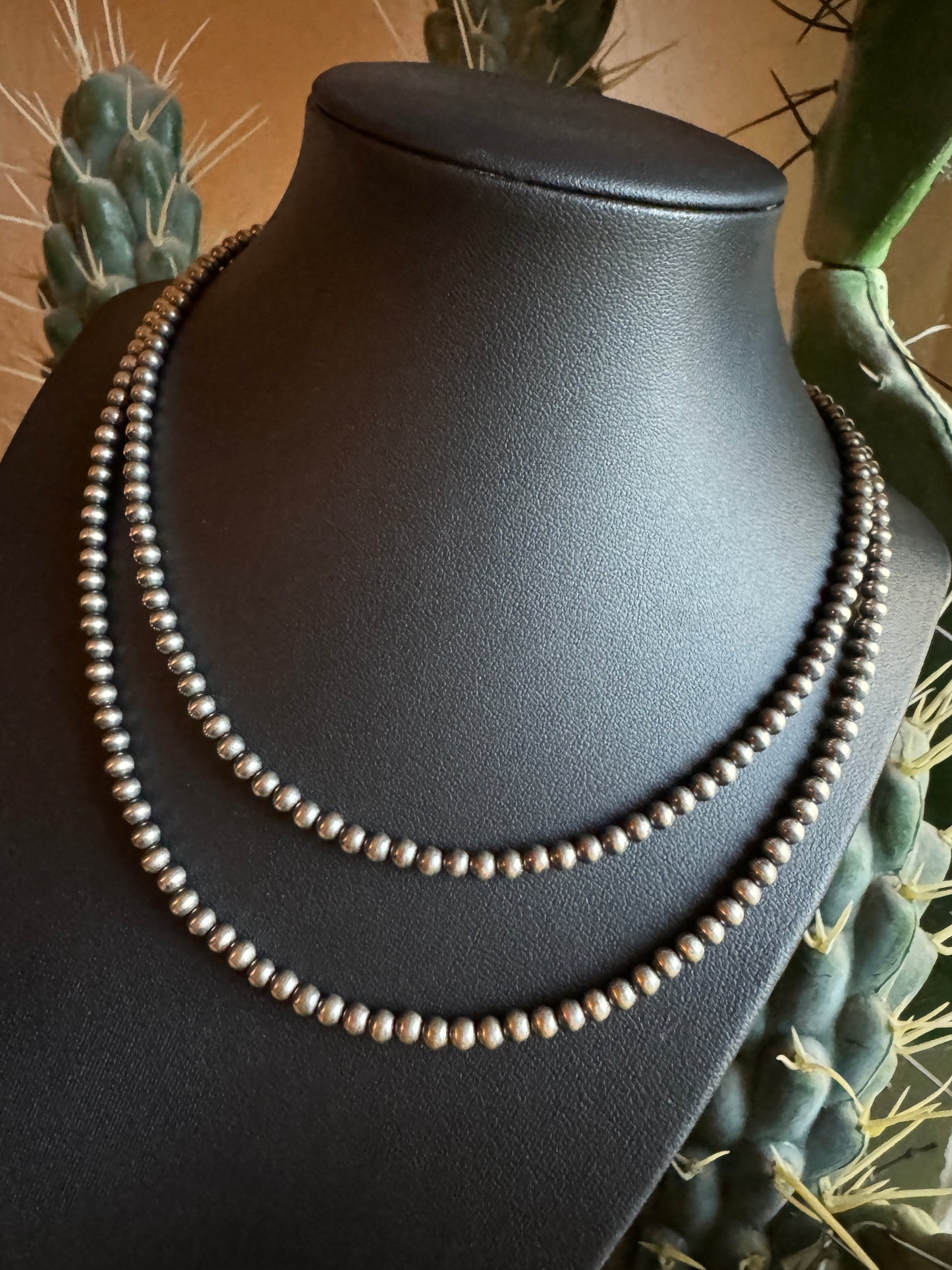 Sterling silver Navajo style pearl 4mm necklace sizes 16” and 18”