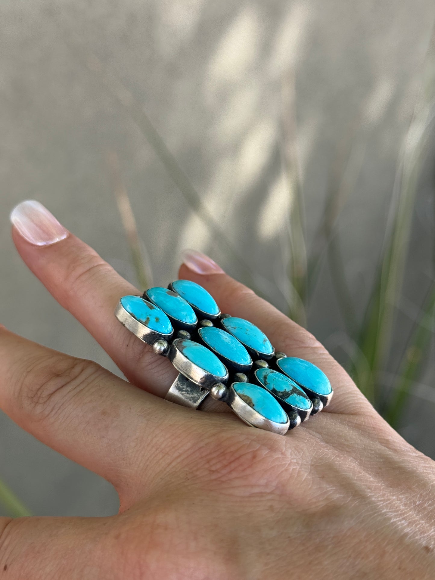 Turquoise Sterling Silver statement ring, size 8