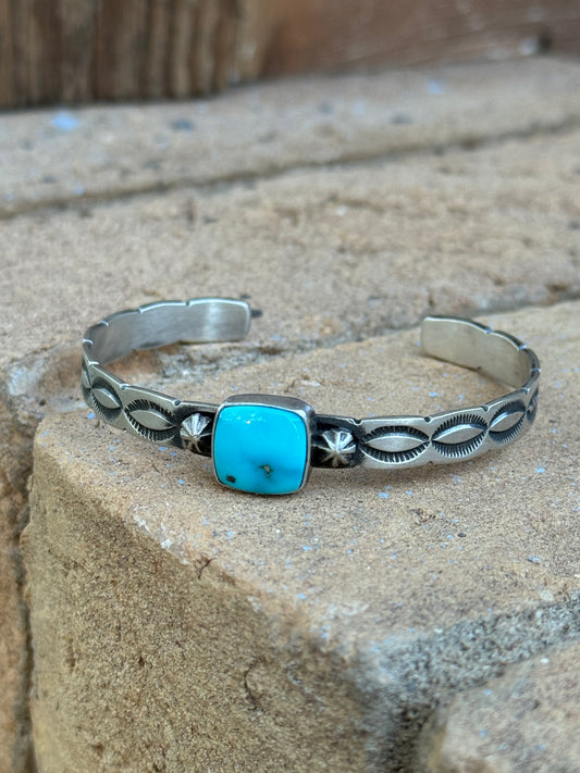 Square turquoise stone stamped cuff