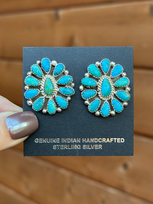 Turquoise sterling silver cluster earrings